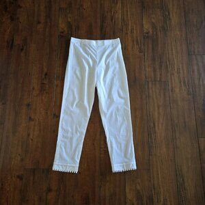 Women's Baroque Solid White Pants Casual Straight Trousers Size Medium